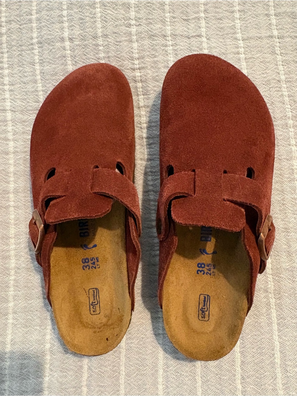 Birkenstock Boston Clogs in Rust Red Suede